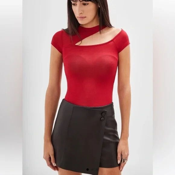 Marcella Gabi Cutout Top Blouse Size XS Red Semi Sheer Stretch - Picture 1 of 10